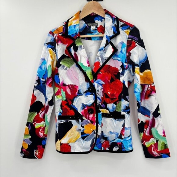 Dolcezza Simply Art Bold Print Jersey Blazer Multi Coloured Size Medium - Picture 5 of 16